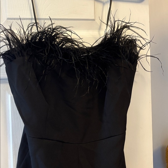 Elegant Black Feather Trim jumpsuit - Picture 3 of 3